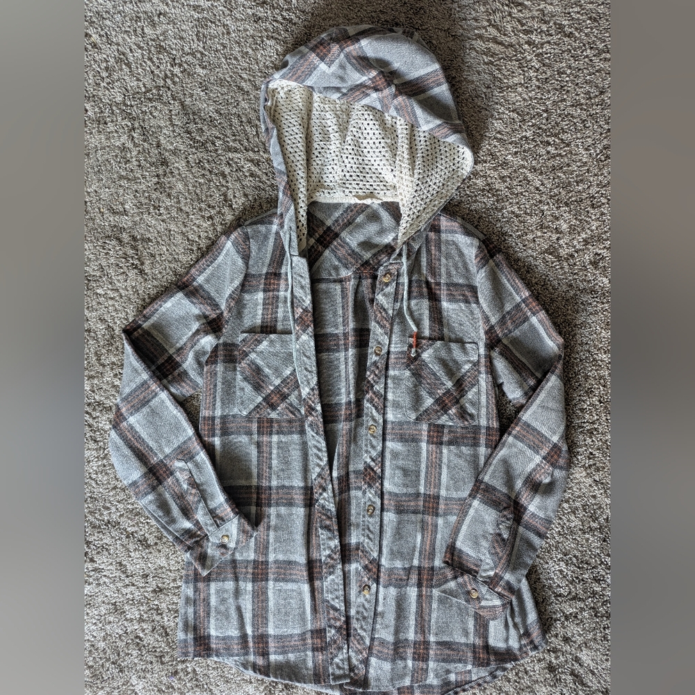 Hem & Thread Gray Plaid Hooded Flannel